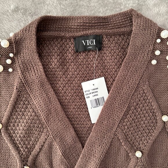 NWT Vici Pearl Brown Wrap Sweater Women's LARGE - Picture 4 of 7